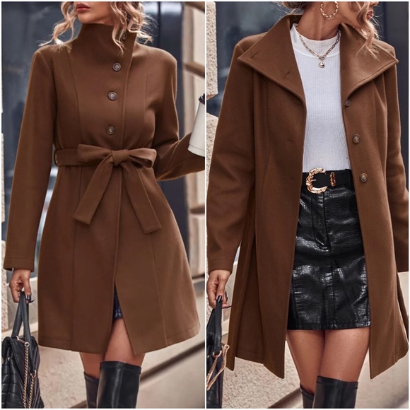 Classic Button up High Collar Jacket Coat - Picture 3 of 4